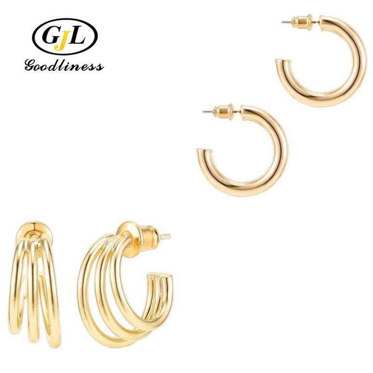 Gold Colored Lightweight Chunky Open Hoops Gold Hoop Earrings Jewelry