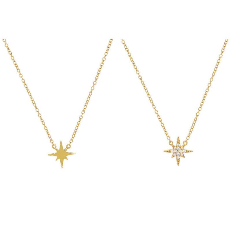 Custom Fashionable Stacking Jewelry Gold Plated 925 Sterling Silver CZ Paved Starburst Pendant Necklace