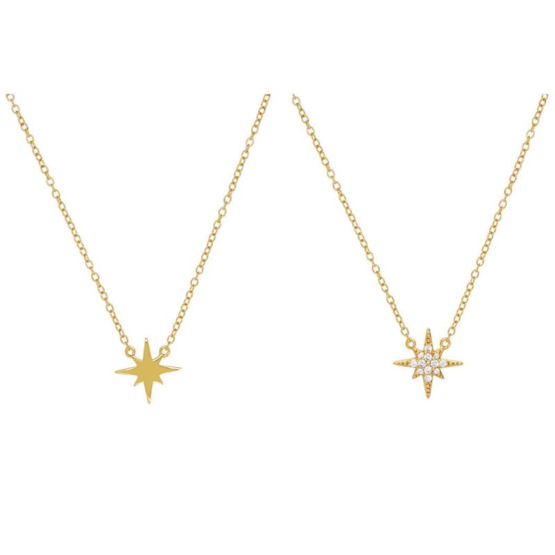 Custom Fashionable Stacking Jewelry Gold Plated 925 Sterling Silver CZ Paved Starburst Pendant Necklace