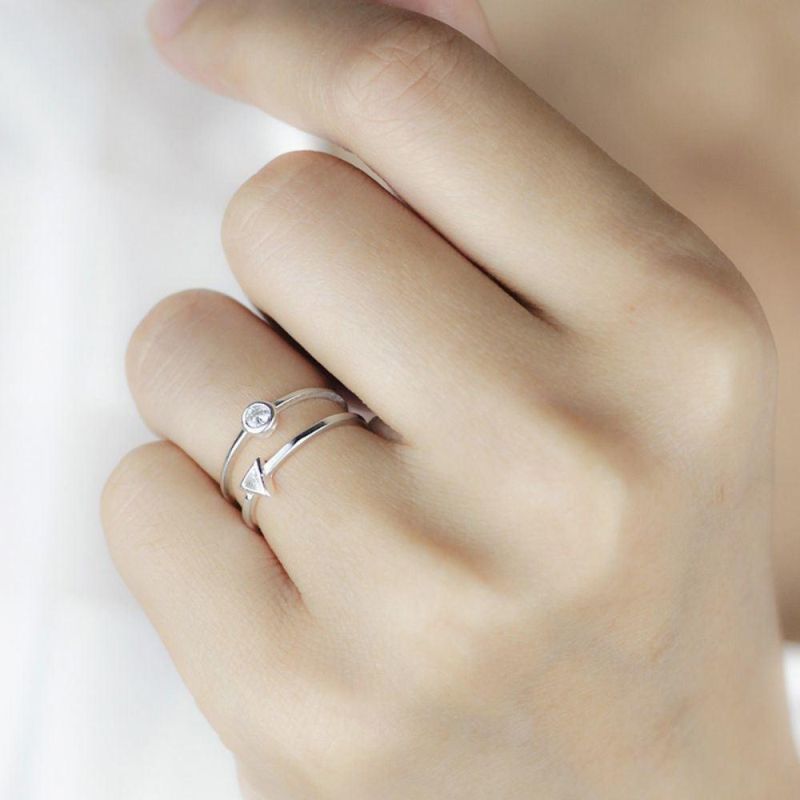 925 Sterling Silver Ring Double Layer Round Triangle CZ Adjustable Ring for Women S925 Ring Jewelry