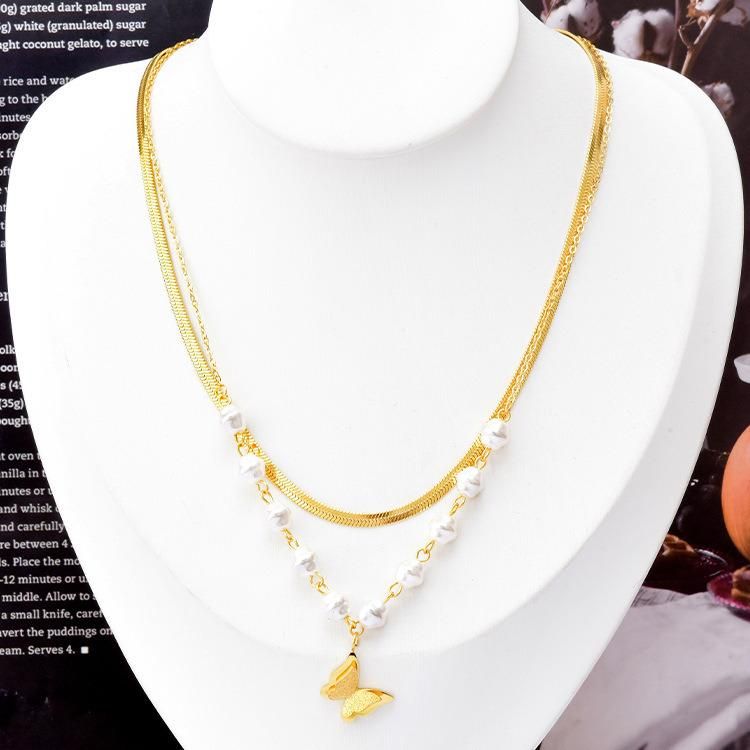Factory Wholesale Fashion Jewelry Ins Net Red 18K Stainless Steel Jewelry Double Layer Snake Chain Necklace