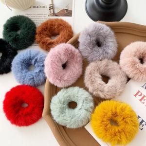 Wholesale New Soft Faux Rabbit Fur Soft Elastic Hair Band Cute Scrunchie Ponytail Holder Rubber Band Fur Scrunchie