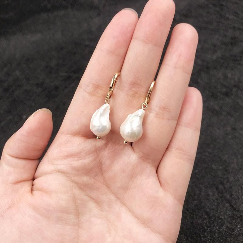 Baroque Irregular Freshwater Pearl Ear Pendant Copper Plating Earrings Jewelry