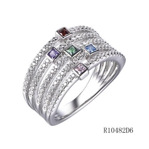 Fashion 925 Sterling Silver Rainbow CZ Ring