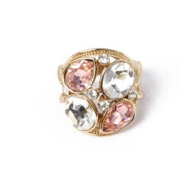 Ingenious Fashion Jewelry Glod Ring with Red White Rhinestone
