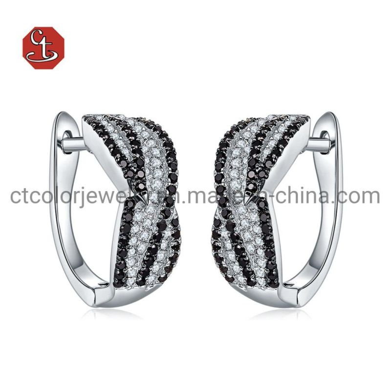 Two Tone Inlaid Earring with Micro Zirconia Fashion 925 Sterling Silver Jewelry Set