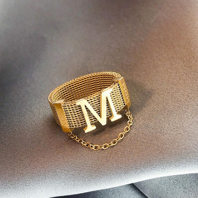 M Letter Stainless Steel Fashion Design Hip Hop Ring Jewelry