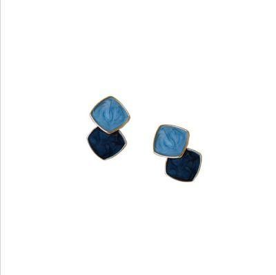Drop Oil New Square Geometry Blue Earrings