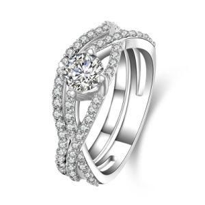 Sterling Silver Round Cut CZ Pave Bridal Engagement Wedding Halo Ring Set
