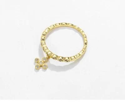 Fashion 14K Gold Color Cross Pendant Religion Style CZ Stone Wholesale Elegant Jewelry Rings for Women