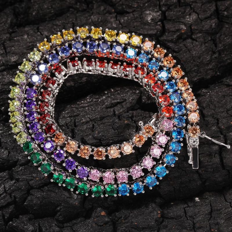 Colored Zircon Tennis Chain Hip Hop Trend Row Necklace