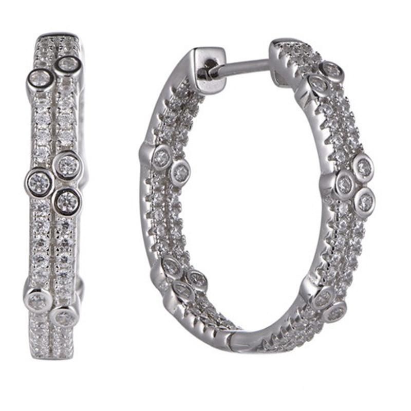 925 Silver Half Hollow Half CZ Fashion Hoop Earring for Girls