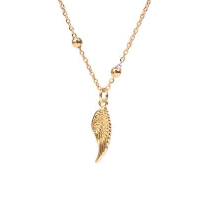 Best Gift Brass Pendant 14K Gold Plated Angel Feather Wing Necklace for Women