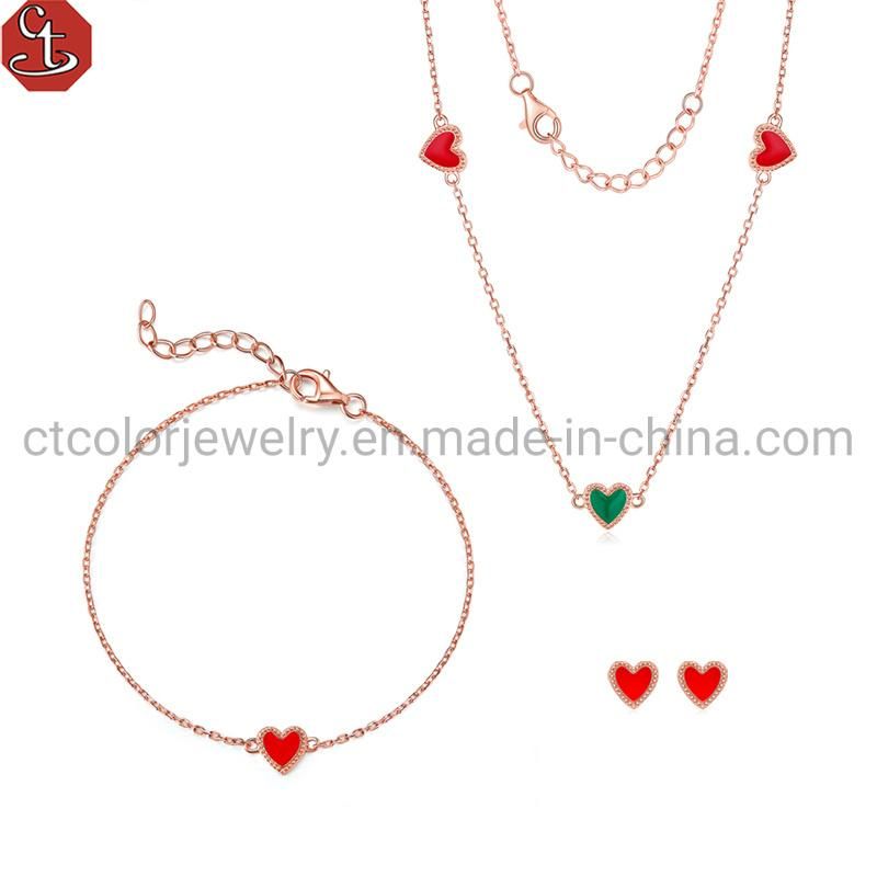 New Fashion Creative Retro Love 925 silver Enamel Jewelry Set