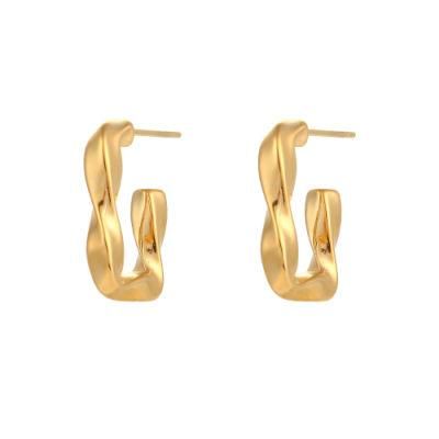 Factory Customized Fashion Jewelry Wholesale High-End Stainless Steel Jewelry Statement Twist U-Shaped Large 18K Gold-Plated Ring Earrings