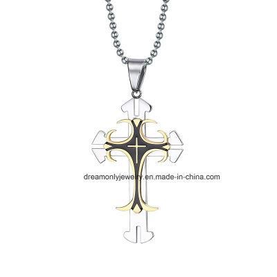 Men&prime;s 316L Stainless Silver Gold Steel Cross Pendant Necklace Chain Hot