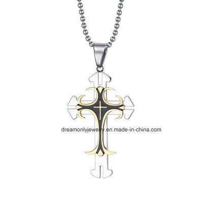 Men&prime;s 316L Stainless Silver Gold Steel Cross Pendant Necklace Chain Hot