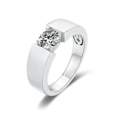 European and American 925 Sterling Silver Moissanite Men&prime; S Ring Collection Simple Single Diamond Men&prime; S Ring Gra Certificate