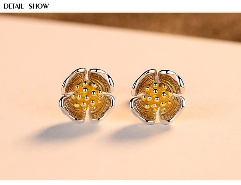 Blooming Flowers Silver Jewelry Stud Earrings for Ol