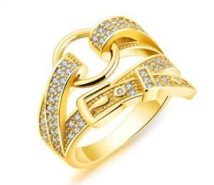 Luxurious Fashion Women&prime;s Ring Inlaid AAA Zircon Gold Belt Buckle Ring Jewelry