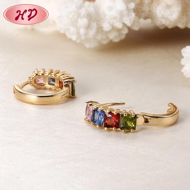 Dubai Latest Flower Shaped Rose Gold Plated Crystal Hoop Earrings for Wedding