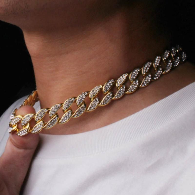 Hip Hop Jewelry Gold Plated Iced out Cuban Link Men Chain Necklace