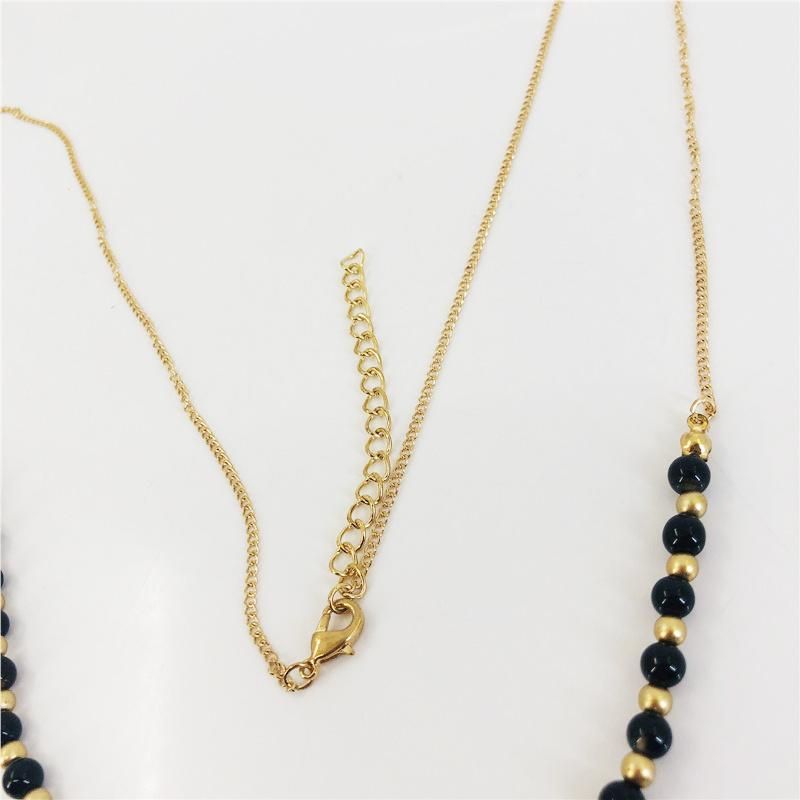 Fashion Accessories Ethnic Gold Plated Long Beads Necklace with Resin Rhombus Pendant