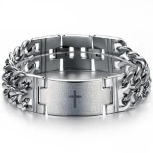 Double Wraped Men&prime;s Wide Chain Band Heavy Jesus Cross Bracelets