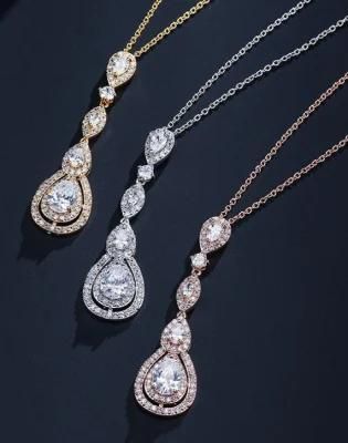 Wedding CZ Necklace Jewelry Set, Bridal CZ Necklace and Earring, Rose Gold Necklace Jewelry Set, Gift Jewelry, Bridesmaid Necklace