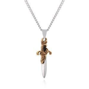 Gold Plated Stainless Steel Dagger Pendant Necklace