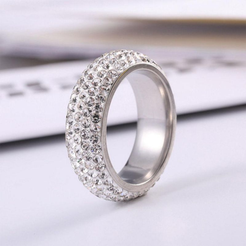 Factory Wholesale Popular Titanium Steel Jewelry 5 Rows of White Mud Diamond Curved Full Diamond Ring for Men and Women SSR2618