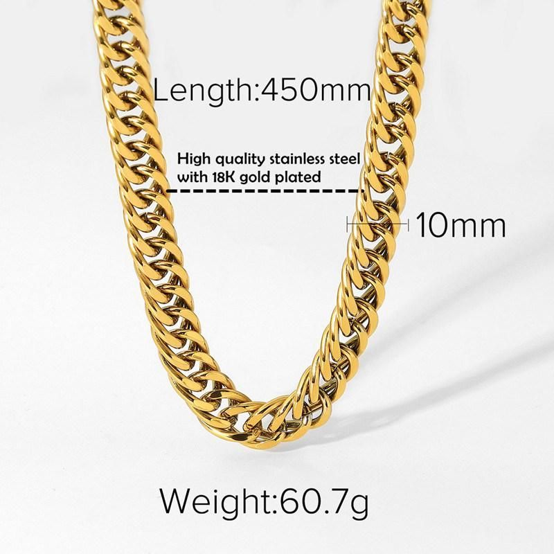 Stainless Steel Punk Cuban Chain Necklace with 18K Gold Plated for Women Jewelry