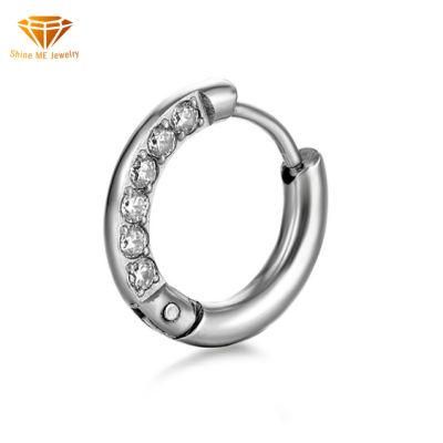 New Stainless Steel Coil Earrings Inlaid Zircon Smooth Titanium Steel Earrings Round Wire Stainless Steel Circle Earrings Ssp051