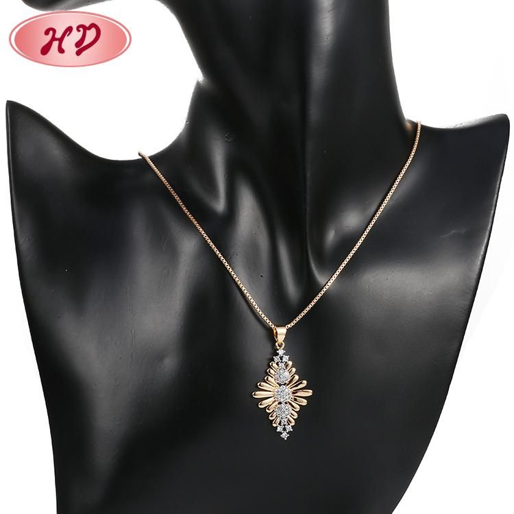 Fashion Accessories Alloy Silver 18K Gold Plated Women Jewelry Sets Chain Pendant Necklace with CZ Crystal