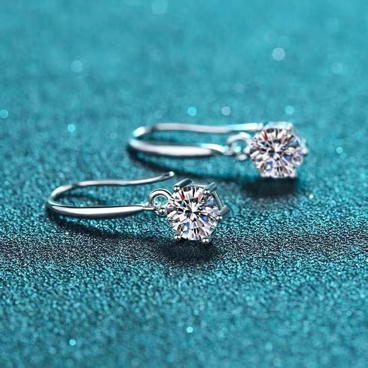 925 Silver Classic Six Claw Moissanite Ear-Hook Earrings for Women