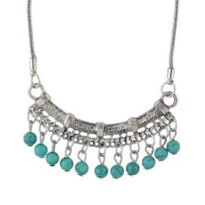 Blue Stone Red Beads Geometric Pendant Necklace Statement Necklace