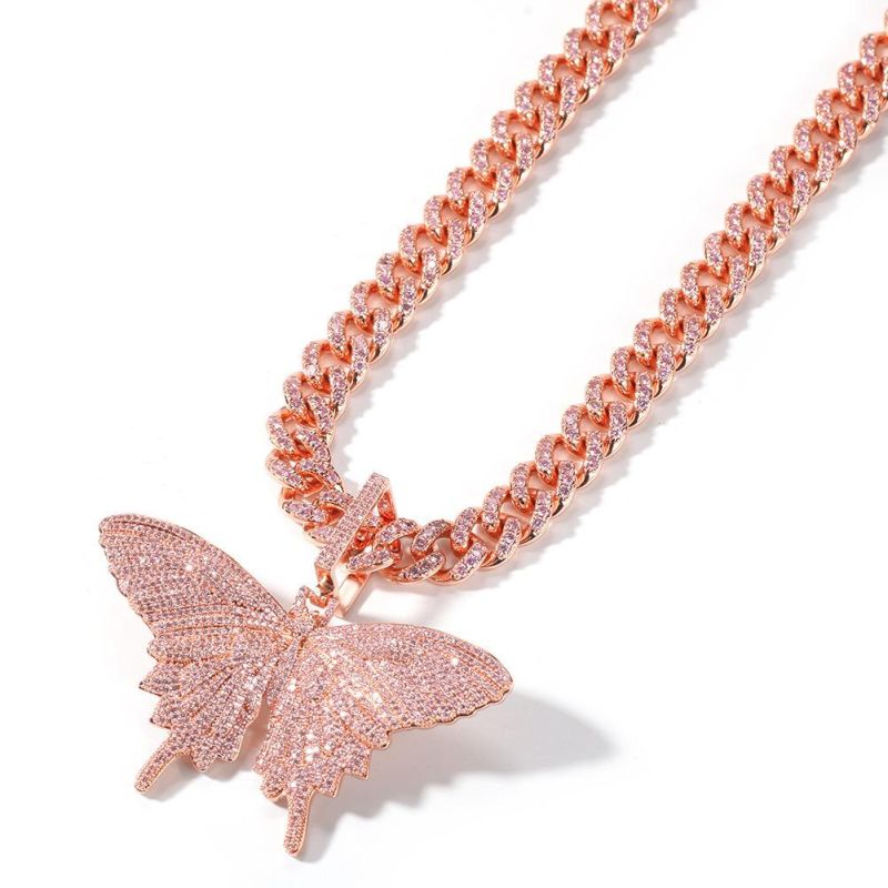 Fashion Pink Zircon Flower Pendant Copper Necklace