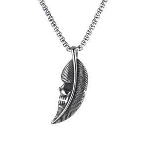 Stainless Steel Skull Leaf Pendant Necklace