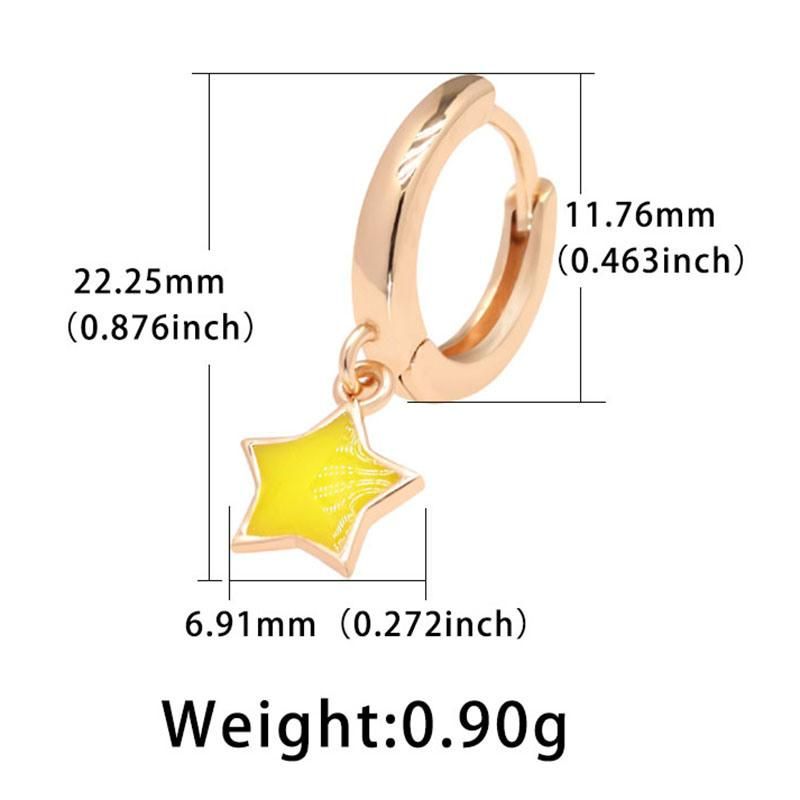 18K Gold Plated Enamel Star Hanging Hoop Earrings