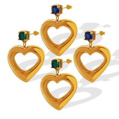 Titanium Steel 18K Gold High Luxury Design Zircon Heart Earrings