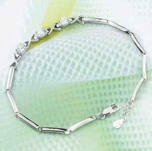 Sterling Silver Three X Three CZ with Bar Charm Bracelet B0014