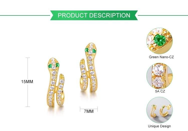 Custom Women Personalized Animal Snake Wrap Stud Earrings Gold Plated CZ 925 Silver Serpent Snake Shape Jewelry Earrings