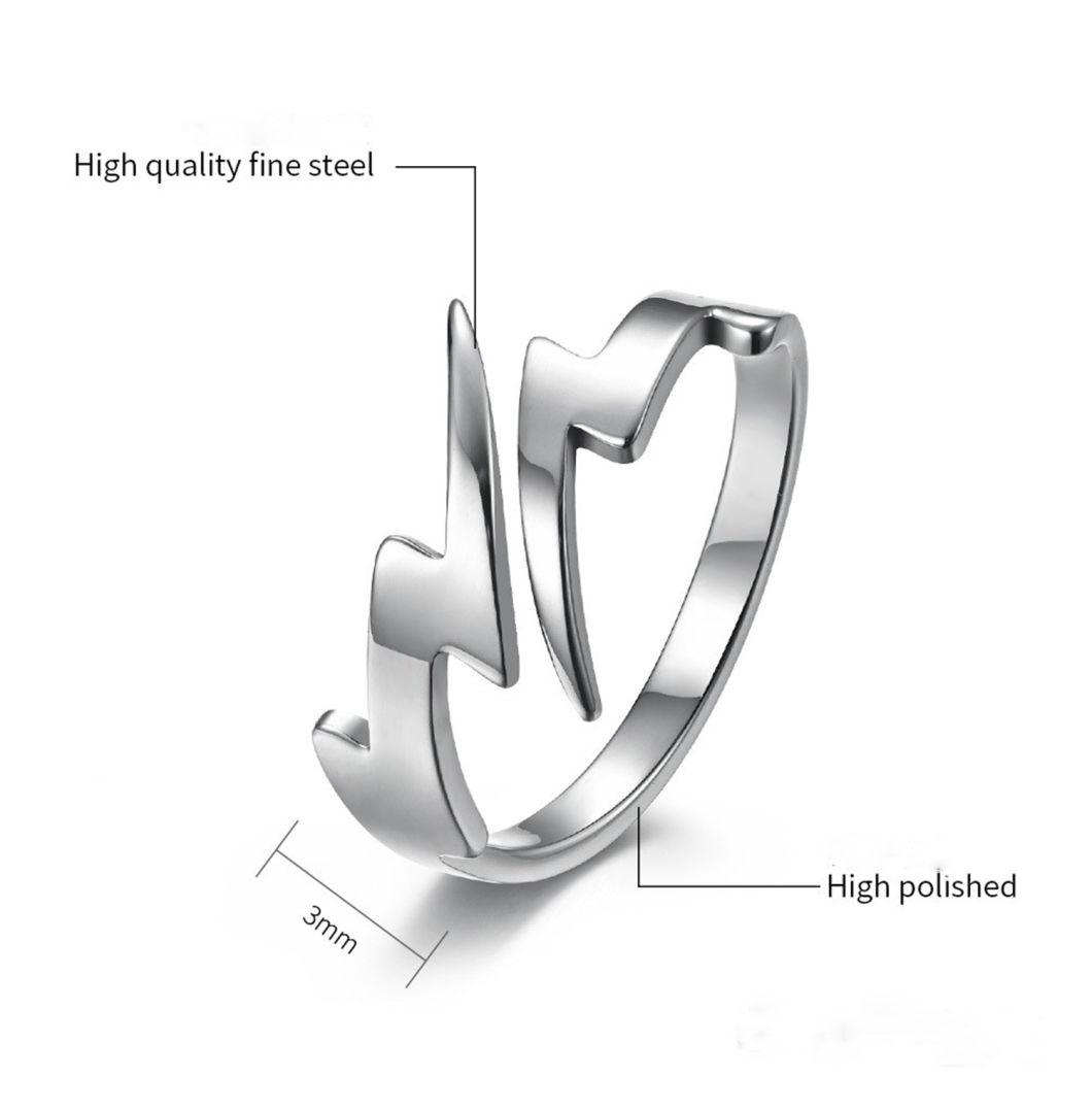 Ins Minimalist Lightning Ring Stainless Steel Pen Ring Personalized Wear Hollow Titanium Steel Jewelry Customization SSR2455