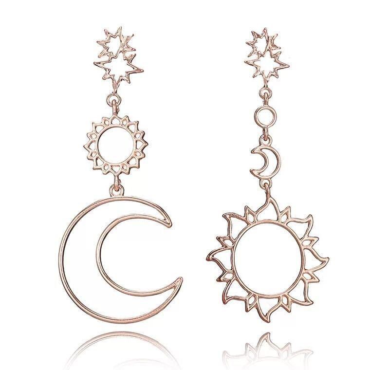 Fashion Boho Asymmetrical Hollow Star Sun Moon Drop Dangle Earring