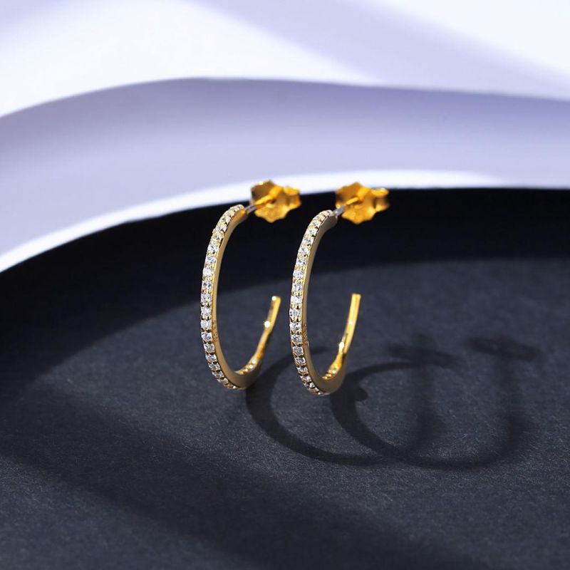 Minimal Jewelry 925 Silver 14K Gold Hoop Diamond Earring