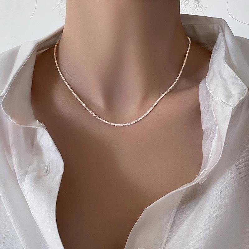 Fashion Fine Jewelry Silver Colour Sparkling Clavicle Chain Choker Necklace