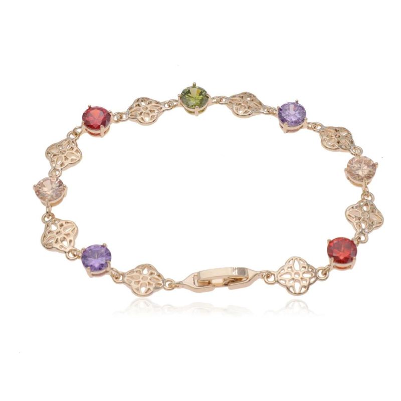 Brass Gold-Plated Jewelry Colorful Zircon Inlaid Ladies Bracelet