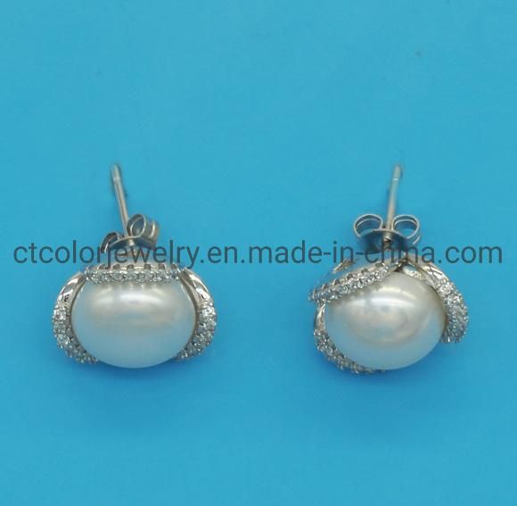 Fashion Jewelry 925 Sterling Silver Jewelry Eardrop Zircon Imitation Freshwater Pearl Earrings for Women