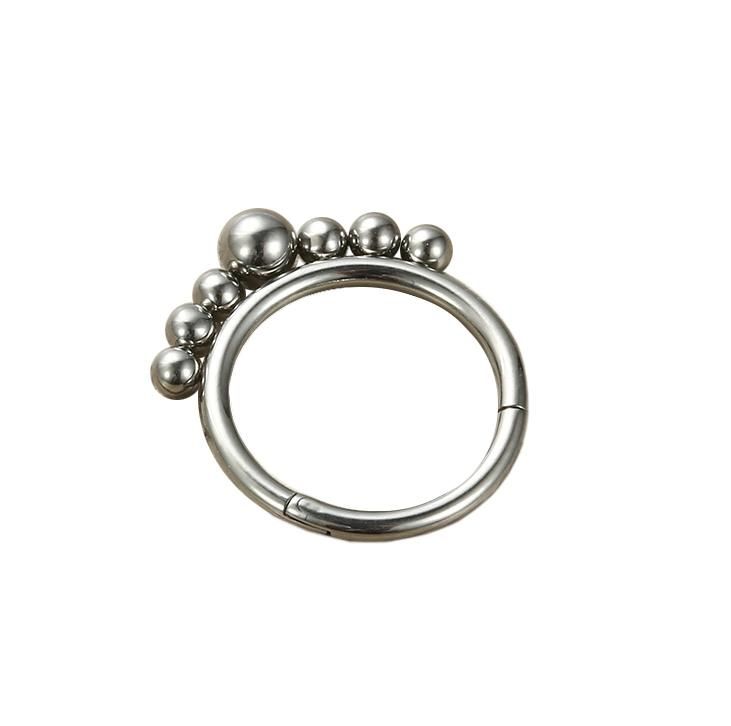 ASTM F136 Titanium 7-Ball Hinged Hoop Segment Clicker Ring with a Row of Beads Clusters Piercing Jewelry 16g