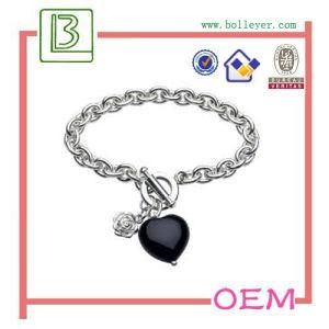 Metal Chain Bracelet with a Big Heart Crystal Pendant